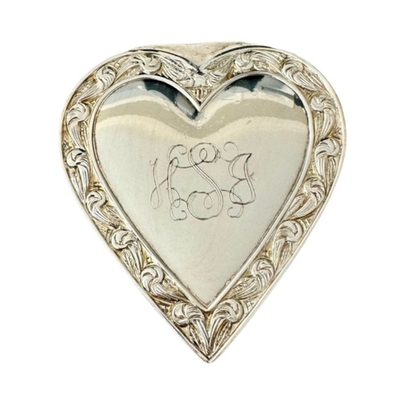 Reed & Barton Accessories - REED & BARTON Vintage Silverplated Trinket Heart Box Engraved “HSJ” or “HJS”
